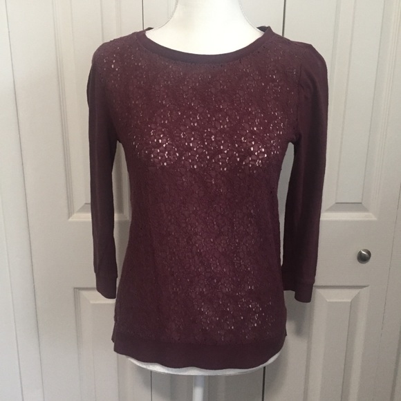 Ann Taylor LOFT Burgundy Lace Front Top Size XS - Picture 1 of 5
